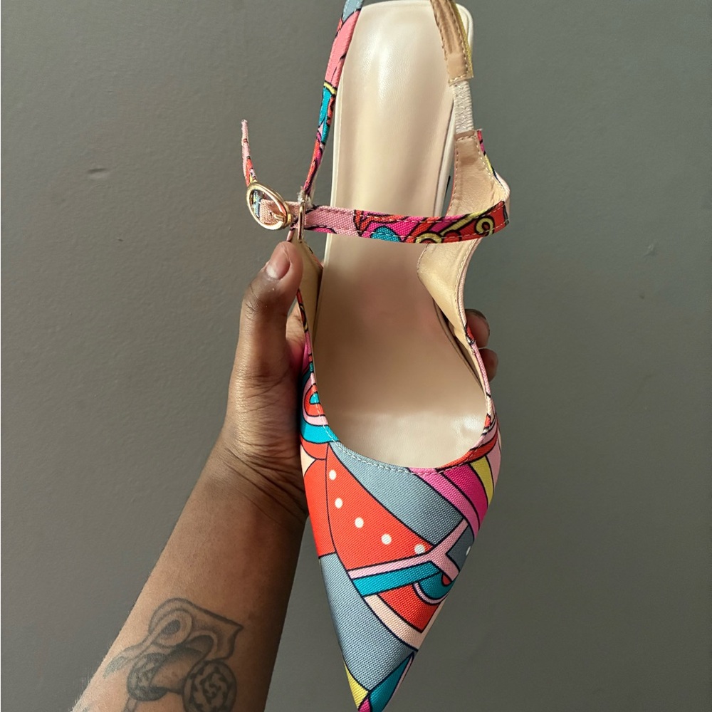 Colorful Women's Slingback Heels - Picture 2 of 5